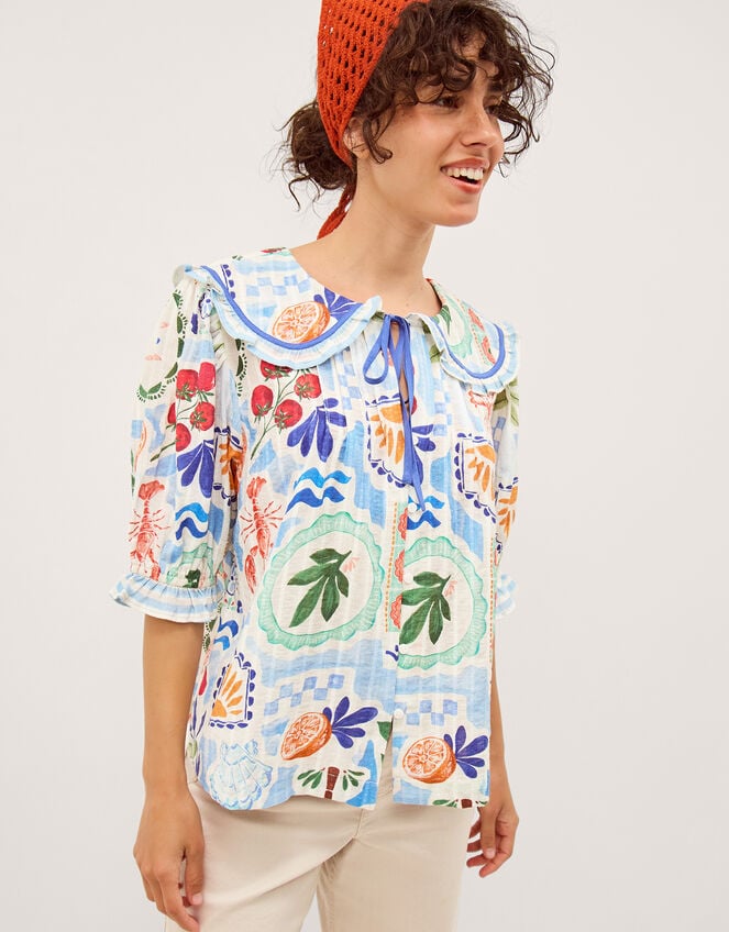 Monsoon x Charlie Taylor Printed Blouse, White (WHITE), large