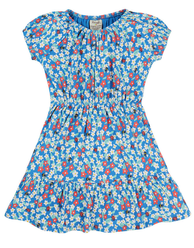 Frugi Floral Tiered Dress, Blue (BLUE), large