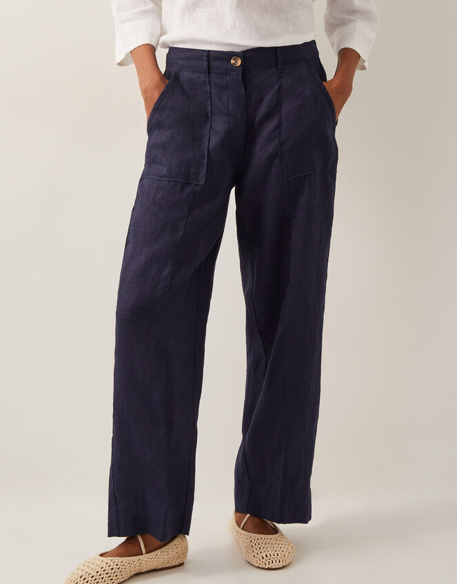 Linen Jolie Short Wide Leg Trousers, Blue (NAVY), large