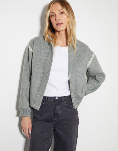 Elodie Stitch Bomber Jacket, Grey (GREY), large