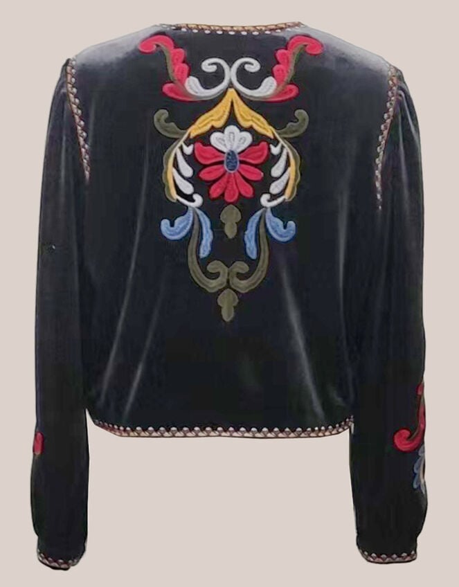 Traffic People Folklore Embroidered Velvet Jacket, Black (BLACK), large