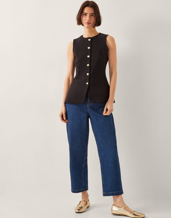 Shelby Stretch Button Waistcoat, Black (BLACK), large