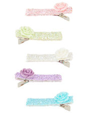 Sherbert Flower Glitter Hair Clip Set, , large