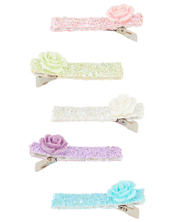 Sherbert Flower Glitter Hair Clip Set, , large