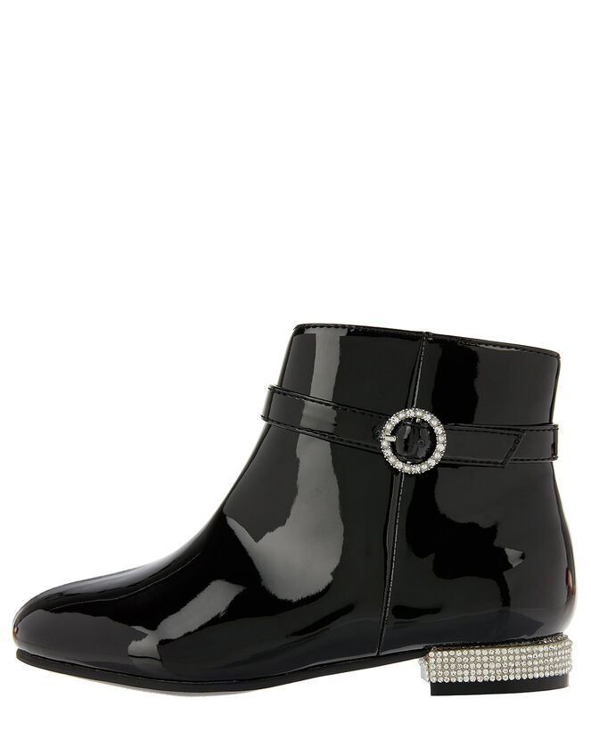 Allegra Patent Diamante Heel Boots, Black (BLACK), large