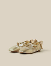 Bow Scallop Mesh Mary Jane Ballet Flats, Gold (GOLD), large