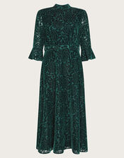Fleur Devore Midi Dress, Teal (TEAL), large