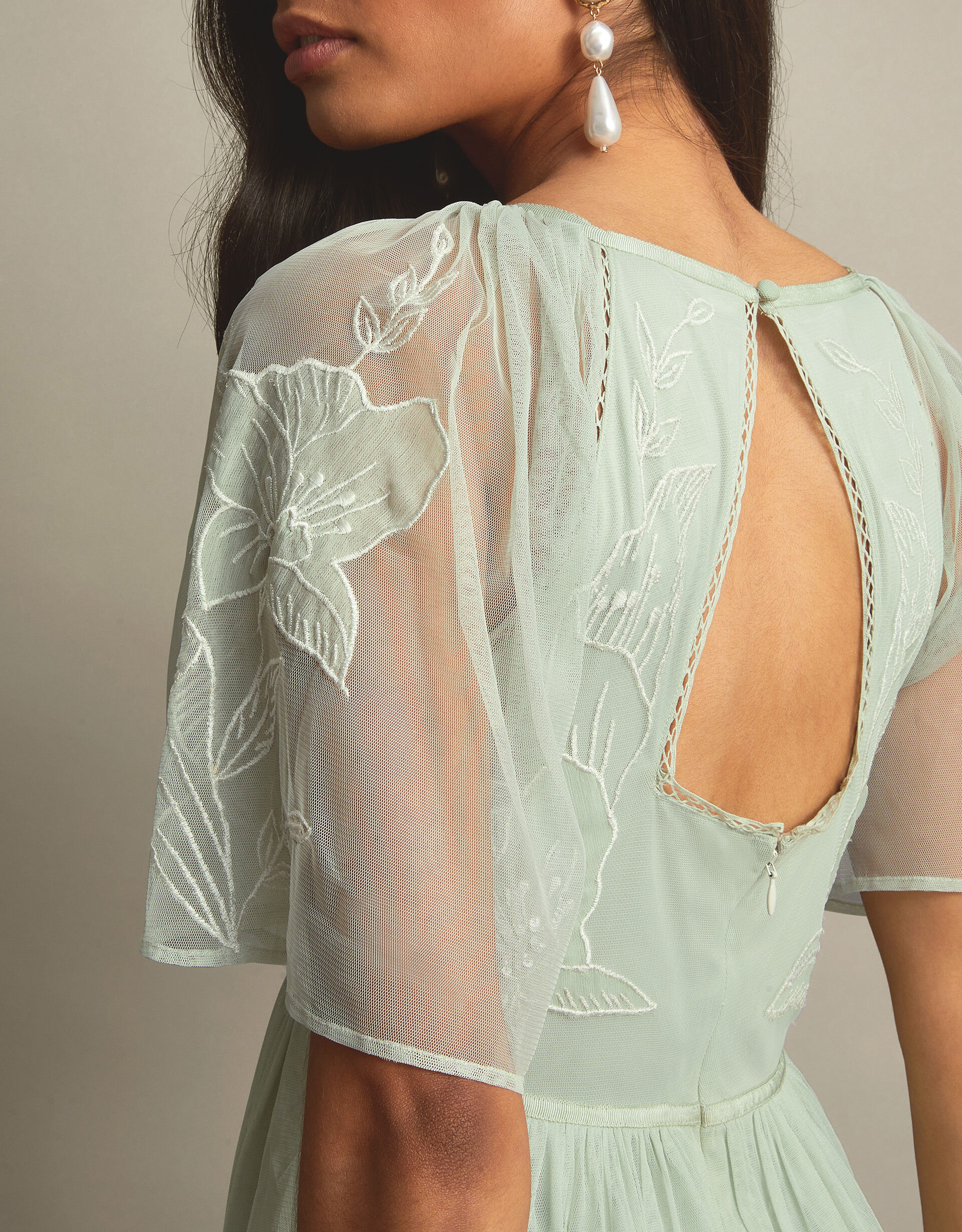Minnie Cape Embroidered Maxi Dress in Green