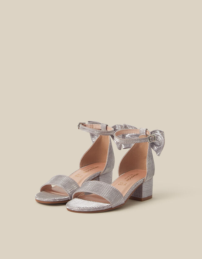 Open-Toe Bow Metallic Block Heels, Pink (PINK), large