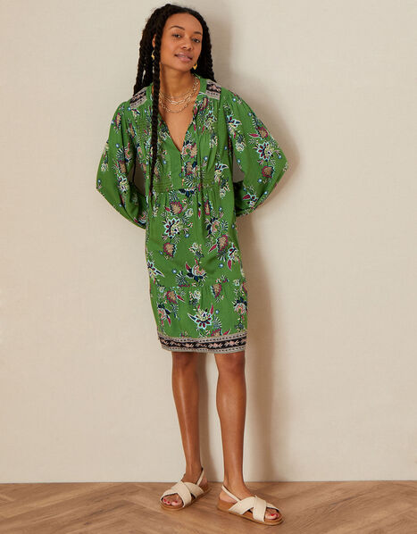 Floral Print Tunic Dress in LENZING™ ECOVERO™ Green, Green (GREEN), large