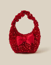 Bow Sequin Velvet Bag, Red (RED), large