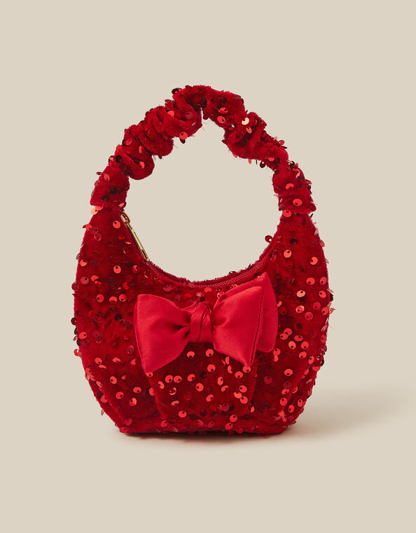Bow Sequin Velvet Bag, Red (RED), large
