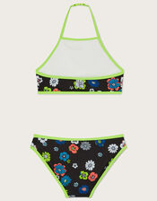 Floral Halter Neck Bikini Set, Black (BLACK), large