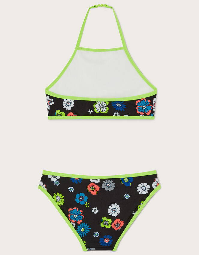 Floral Halter Neck Bikini Set, Black (BLACK), large