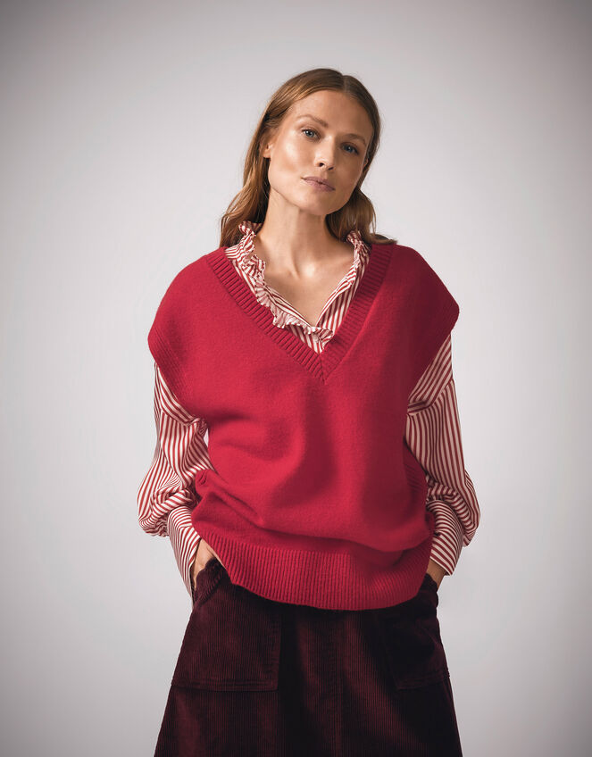 Zuri Zip Detail Knitted Vest, Red (RED), large