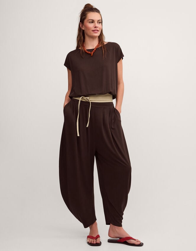 Dilly Short Sleeve Jersey Jumpsuit, Brown (CHOCOLATE), large