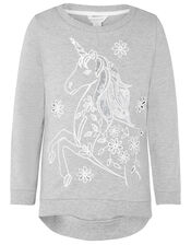 Sequin Broderie Unicorn Sweatshirt, Grey (GREY), large