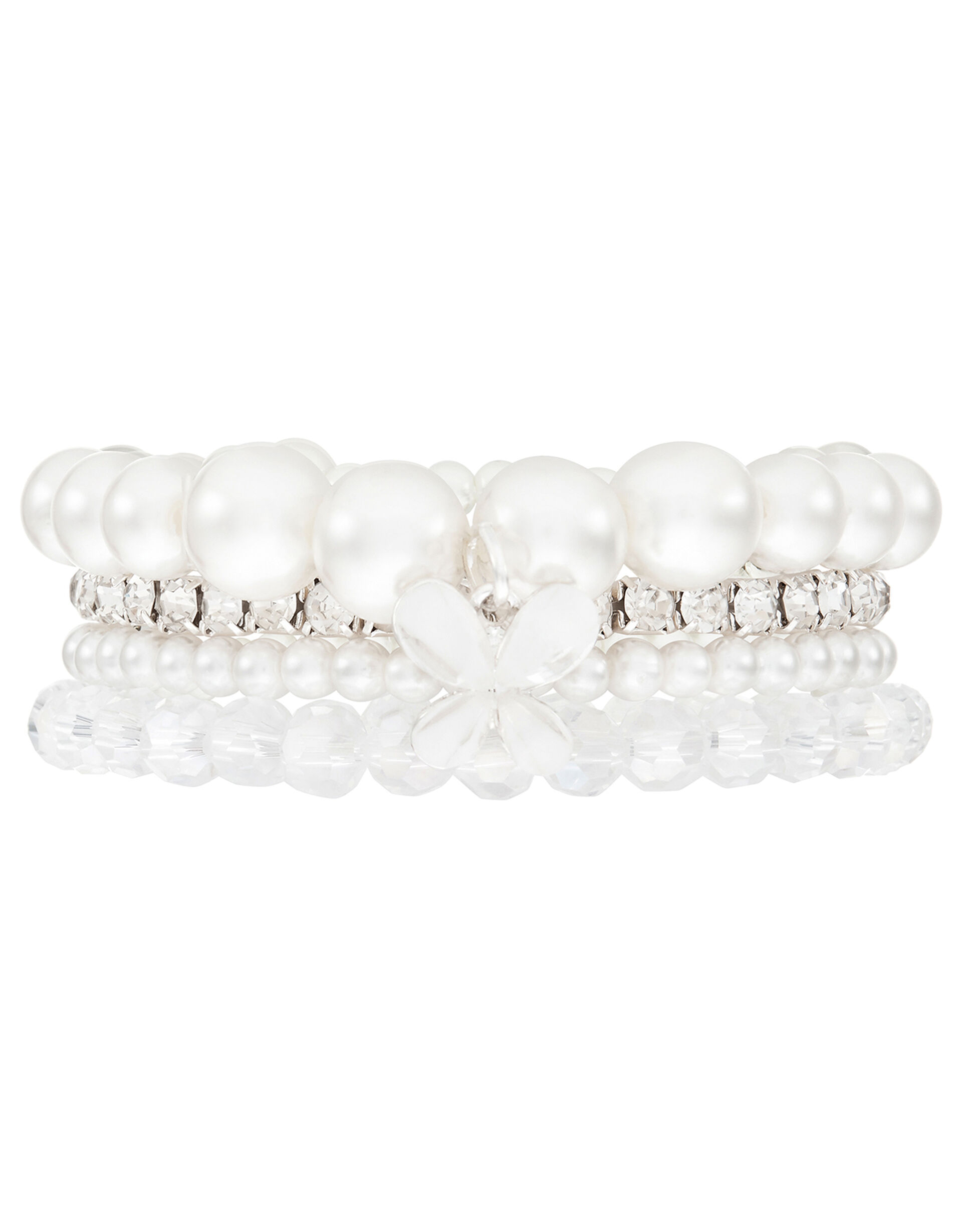 Pearl and Crystal Bracelets with Butterfly Charm, , large