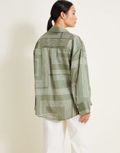 Anica Print Satin Shirt, Green (KHAKI), large