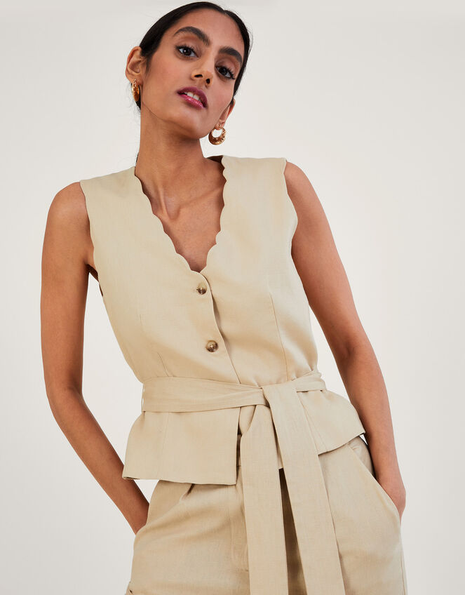 Lizzie Waistcoat in Linen Blend, Natural (STONE), large