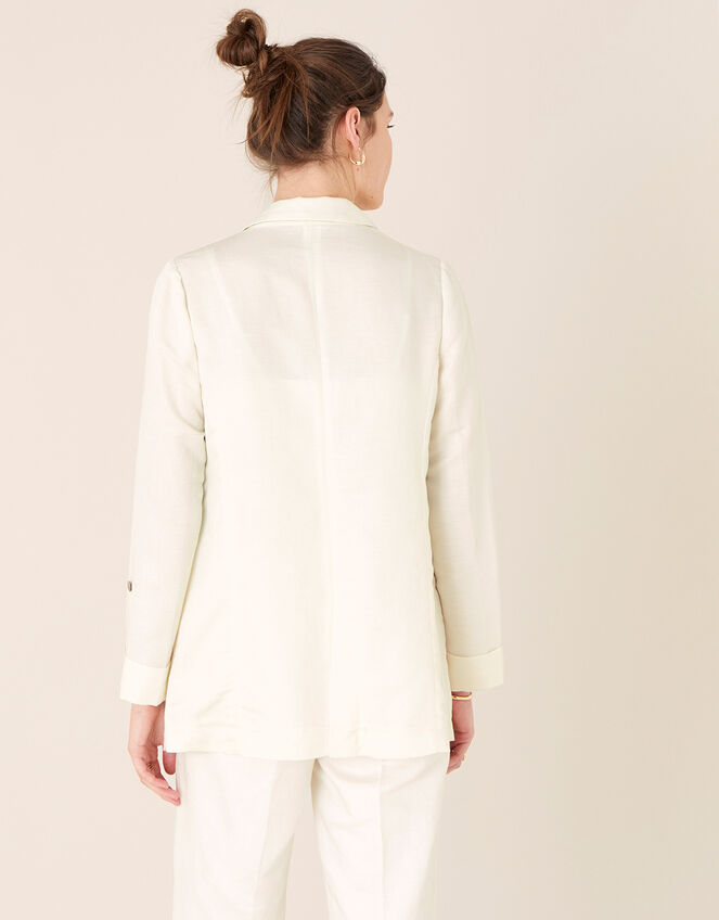 Smart Longline Blazer in Linen Blend, Ivory (IVORY), large