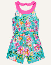 Floral Print Sequin Halterneck Playsuit , Green (GREEN), large