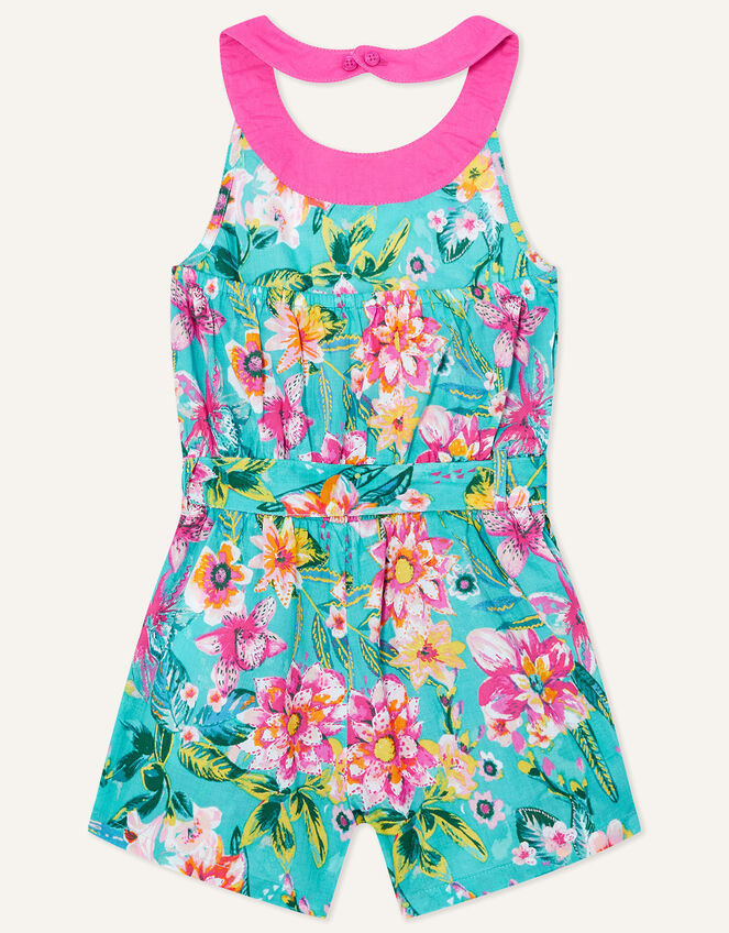Floral Print Sequin Halterneck Playsuit , Green (GREEN), large