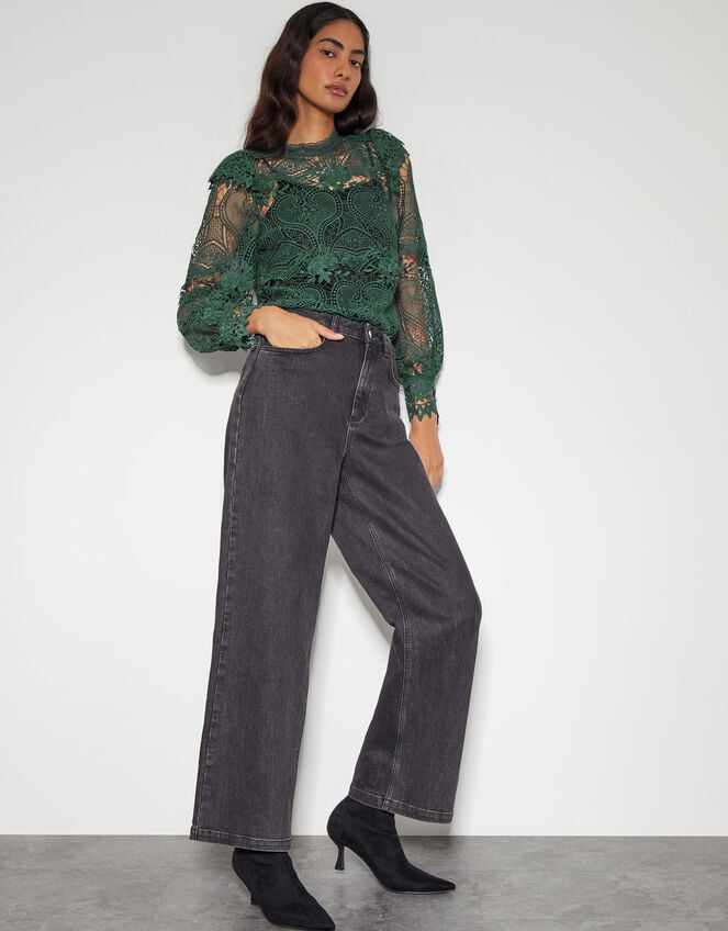 Lucy Lace Long Sleeve Blouse, Teal (TEAL), large