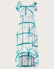 Tie Dye Cross Print High Low Dress, White (WHITE), large