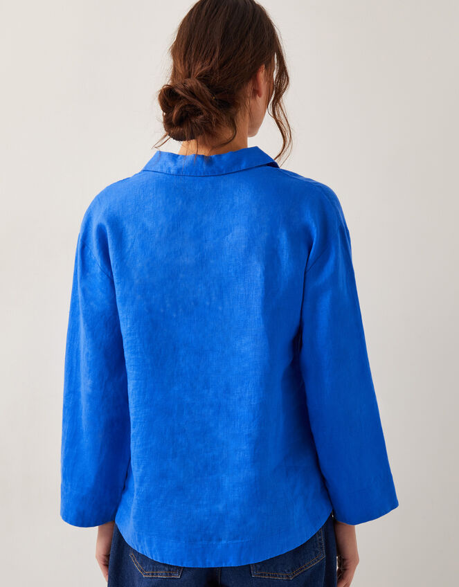 Clover Linen Button Blouse Blue