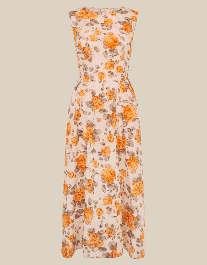 Lori Sleeveless Floral Midi Dress, Orange (ORANGE), large