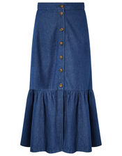 Tori Denim Midi Skirt in Organic Cotton, Blue (DENIM BLUE), large