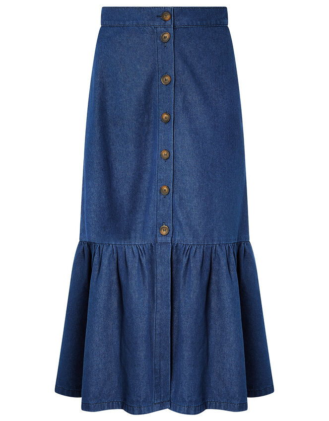 Tori Denim Midi Skirt in Organic Cotton, Blue (DENIM BLUE), large