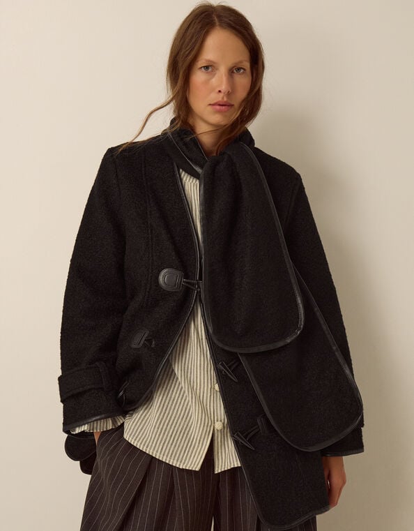 Mae Boucl&eacute; Coat & Scarf, Black (BLACK), large