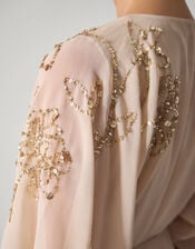 Skyla Floral Embellished Maxi Wrap Dress, Nude (NUDE), large