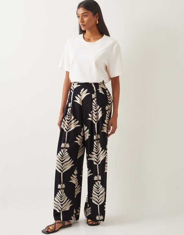 Pamela Linen Blend Wide Leg Trousers, Black (BLACK), large