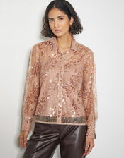Gwen Sheer Sequin Shirt, Pink (PINK), large