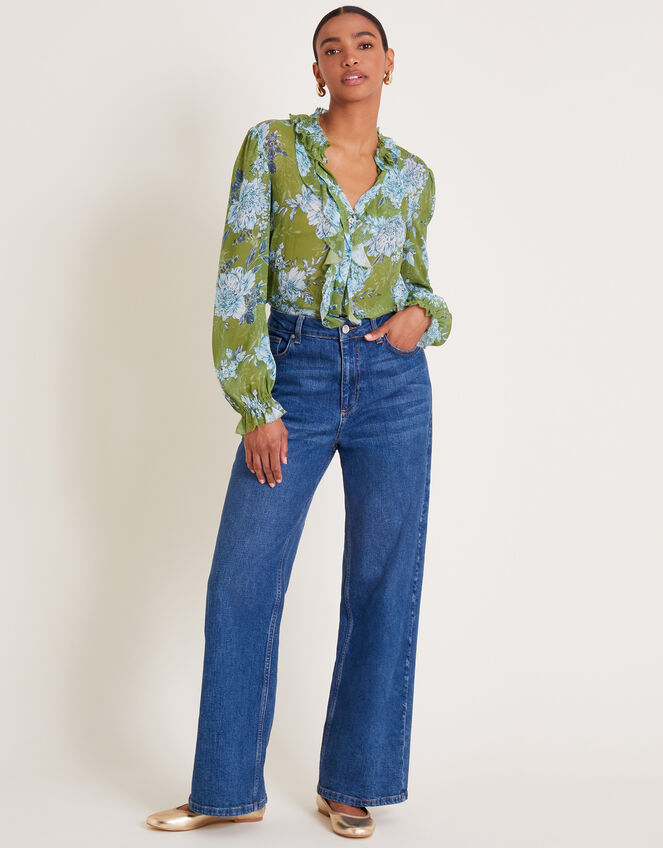 Eva Floral Ruffle Blouse, Green (GREEN), large