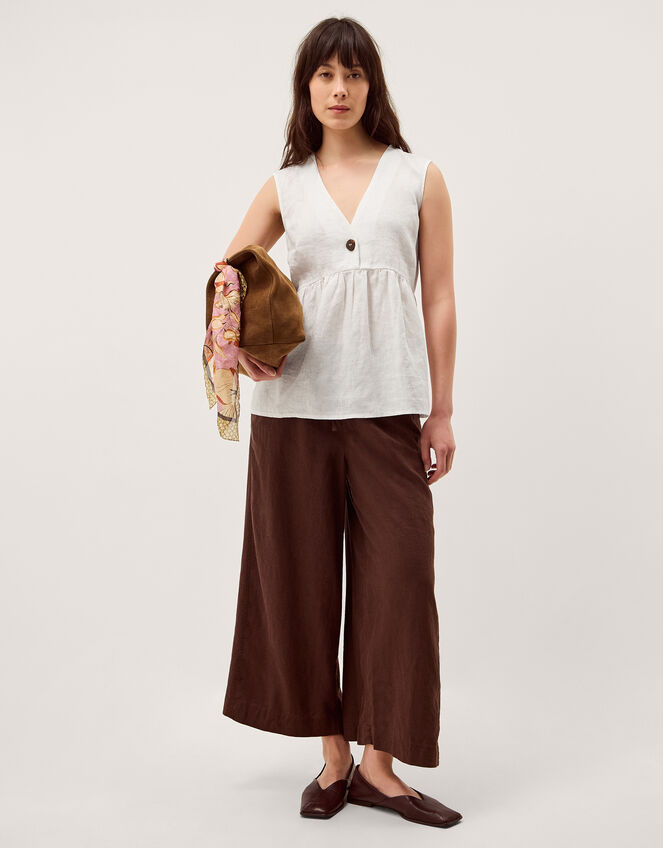 Posey Sleeveless Linen Top, White (WHITE), large