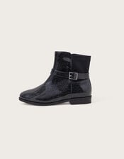 Patent Glitter Bow Boots, Black (BLACK), large