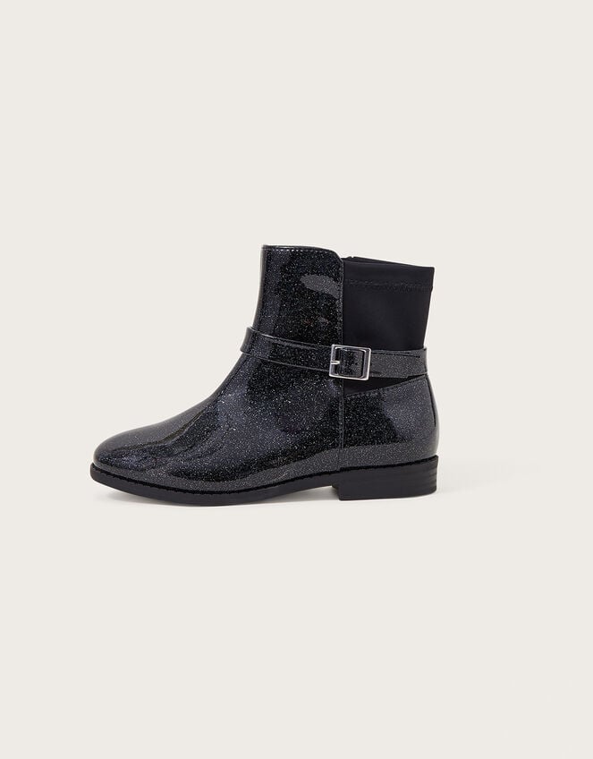 Patent Glitter Bow Boots, Black (BLACK), large