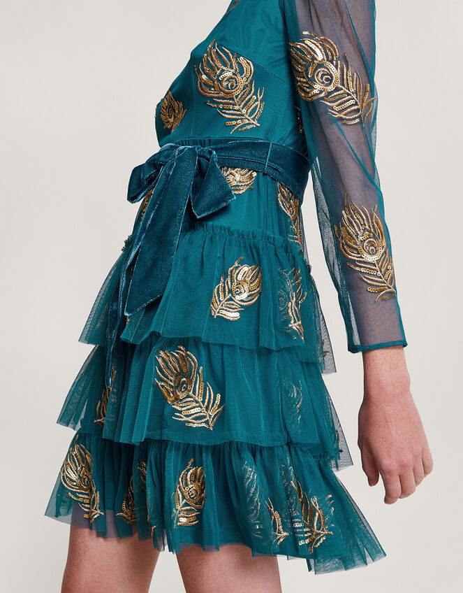 Tally Embellished Tiered Dress, Teal (TEAL), large