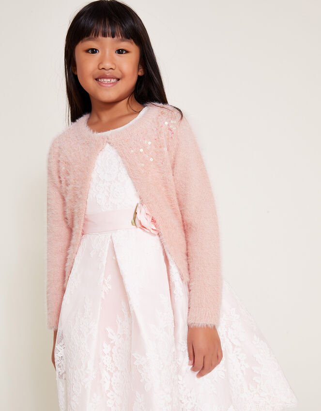 Sequin Fluffy Knit Cardigan, Pink (PINK), large