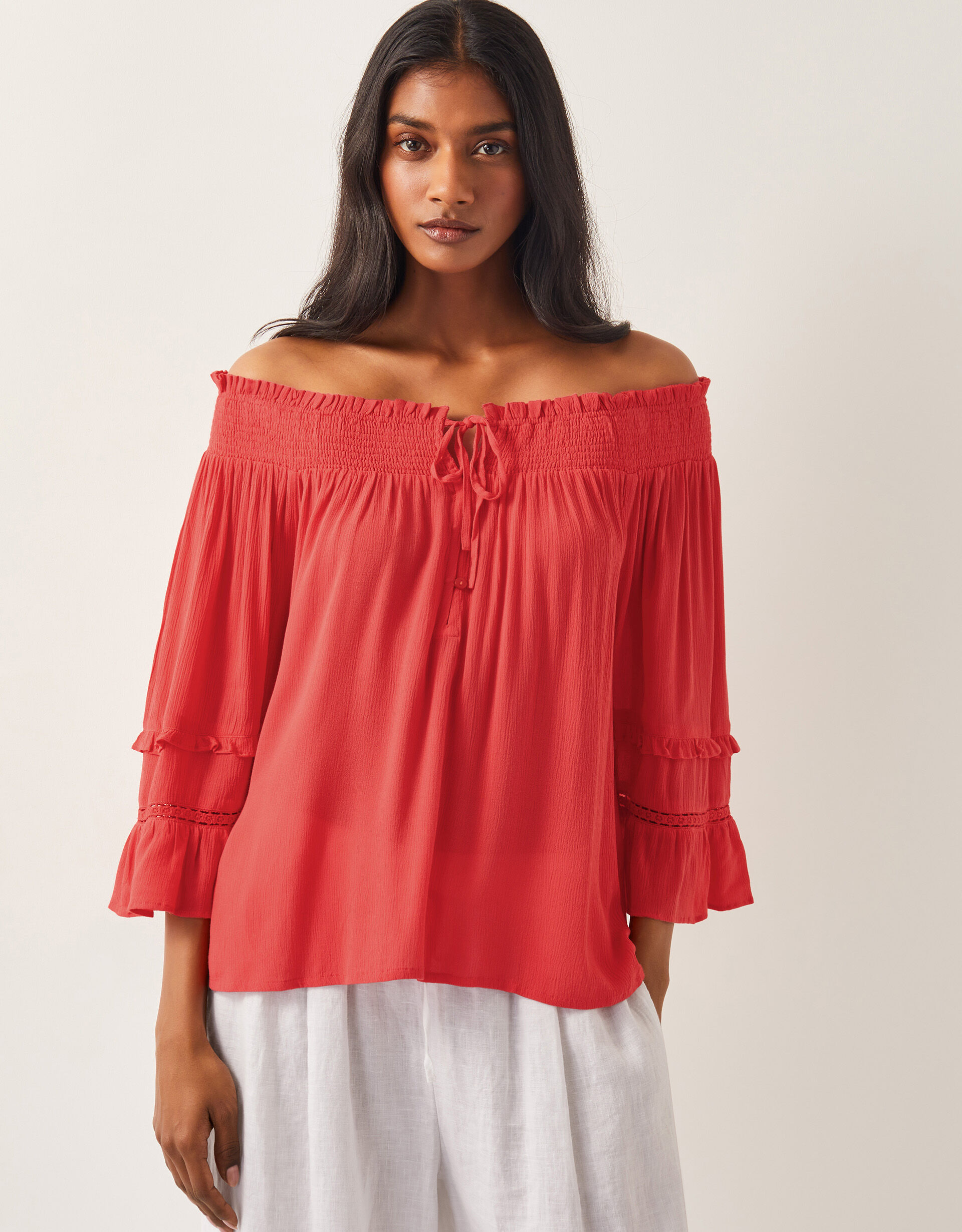 Pink smocked off the shoulder top 2025