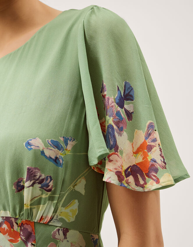 Amber Flutter Floral Print Maxi Dress Green