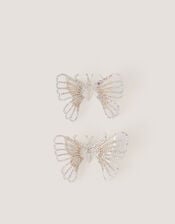 2-Pack Rhinestone Spring Butterfly Hair Clips, Silver (SILVER), large
