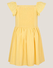 Smocked Square Neck Dress, Yellow (YELLOW), large