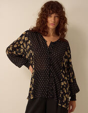 Clemence Amelie Batwing Sleeve Contrast Print Blouse, Black (BLACK), large
