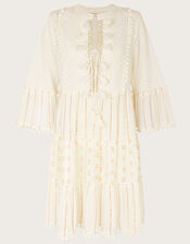 Metallic Tassel Kaftan Dress, Ivory (IVORY), large