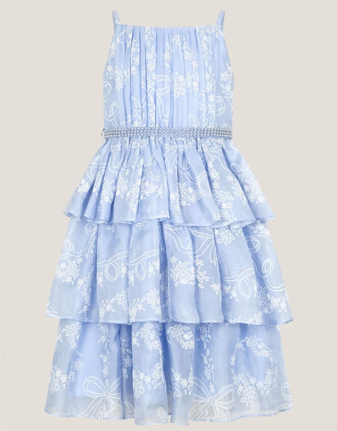 Lily Floral Print Tiered Dress, Blue (BLUE), large